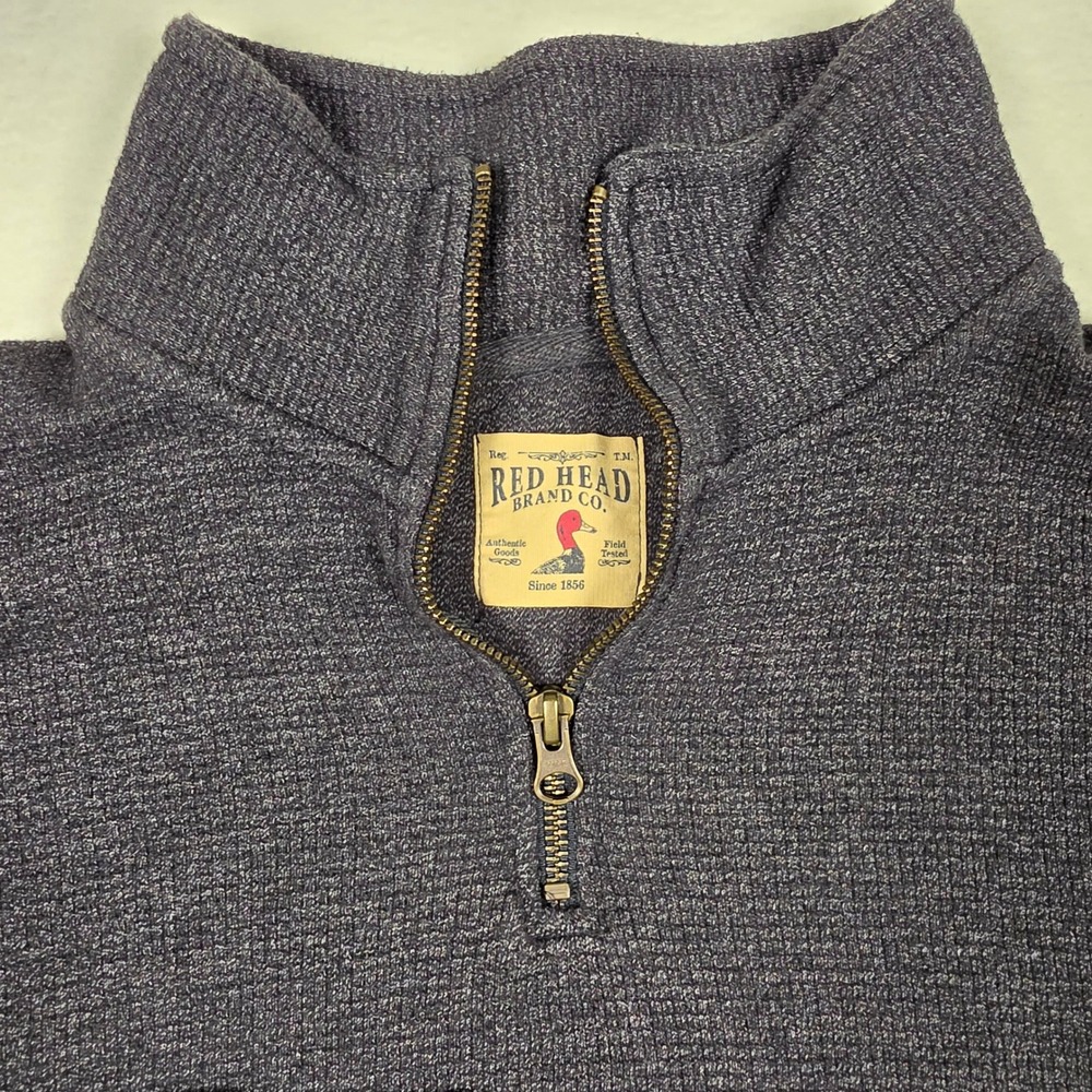 RedHead Brand Co Mens Medium Gray Waffle Knit Quarter Zip Pullover Sweater Mock